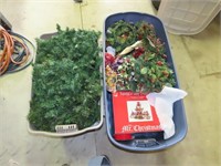 2 Totes of Christmas Decorations & Greenery