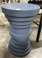 Blue garden stool     
Diameter: 12”
Height: 19”