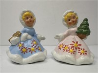 Pair of Hand Painted Ceramic Seasonal Figurines