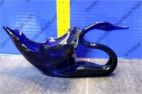 Vintage Cobalt Blue Glass Swan