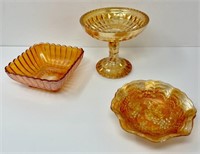 Marigold Carnival Glass Candy Dishes