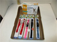 Set of 5 leashes & collars plus male doggy diapers