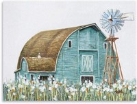 Teal Barn Canvas Art: Rustic Decor (24x32)