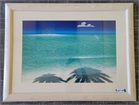 Large Framed Dolphin & Beach Art, Signed by Artist