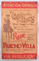 "Ride With Pancho Villa" Painted Wooden Sign