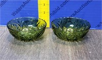 2 Small Green Glass Bowls