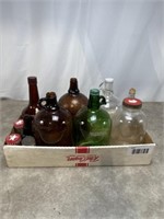 Vintage gallon glass soda bottles, glass jars and
