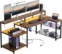 Bestier 71.5 Power Desk with LED  Brown
