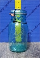 VINTAGE Blue  Quart Ball Jar with Wire Bale