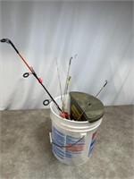 Ice fishing poles with bucket
