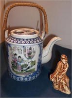 Vtg Porcelain Tea Pot & Figurine- Japan