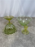 Vaseline glass bowl, footed dish, candy dish with