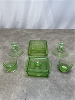 Vintage block optic green butter holder and other