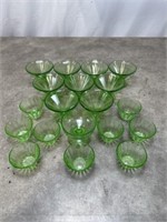 Green depression glass sherbet bowls and Anchor