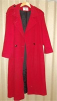 Woman's Long Red Wool Coat Size 9/10