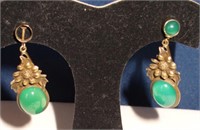 Antique Sterling Green Moonglow Earrings- Germany
