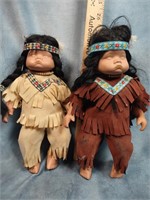 (2) Goldenvale Porcelain Native Dolls 9"