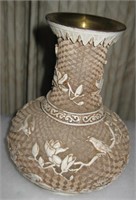 Asian Carved Resin over Brass Vase