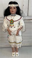 Porcelain Native 22" Doll w/Leather & Beaded Dress