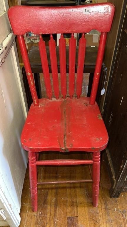Vintage Red Painted Wood Kitchen Chair