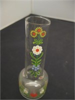 Vtg Mexican Hand Painted Glass Bud Vase