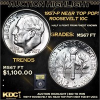 1957-p Roosevelt Dime Near TOP POP! 10c Graded GEM