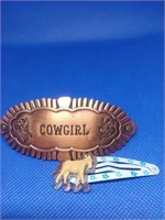 Vintage Disney Cowgirl (Copper) Barrette & Horse