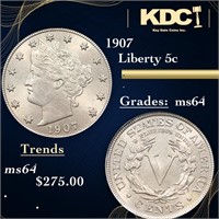 1907 Liberty Nickel 5c Grades Choice Unc