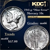 1941-p Mercury Dime *Mint Error* 10c Grades GEM+ U