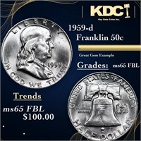 1959-d Franklin Half Dollar 50c Grades GEM FBL