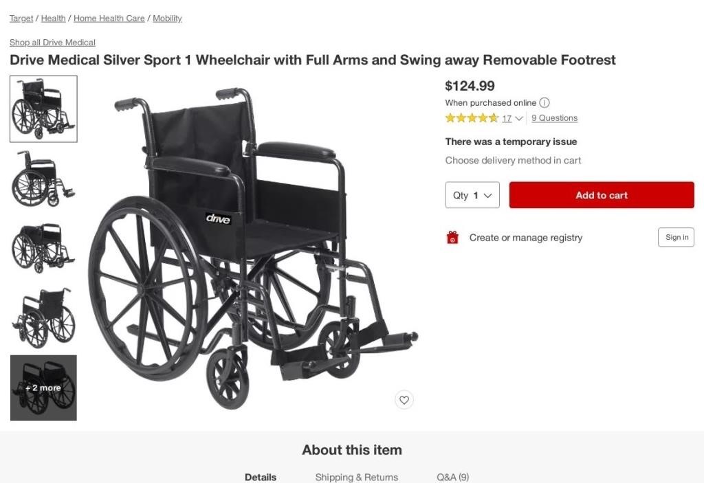 B8583  "Silver Sport 1 Wheelchair & Footrest"