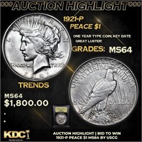 ***Auction Highlight*** 1921-p Peace Dollar $1 Gra