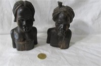 2 statuettes africaines vintage en bois d'ébène
