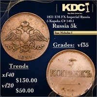 1831 EM FX Imperial Russia 5 Kopeks Ancient C# 140