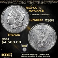 ***Auction Highlight*** 1892-cc Morgan Dollar $1 G