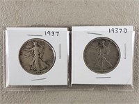 1937 & 1937 D Liberty Silver Half Dollars
