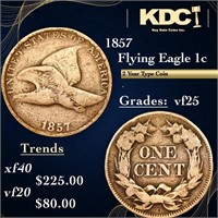 1857 Flying Eagle Cent 1c Grades vf+