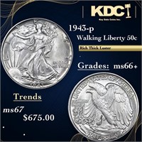 1943-p Walking Liberty Half Dollar 50c Grades GEM+