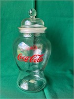 Coca Cola Glass Jar w/lid 12” tall
