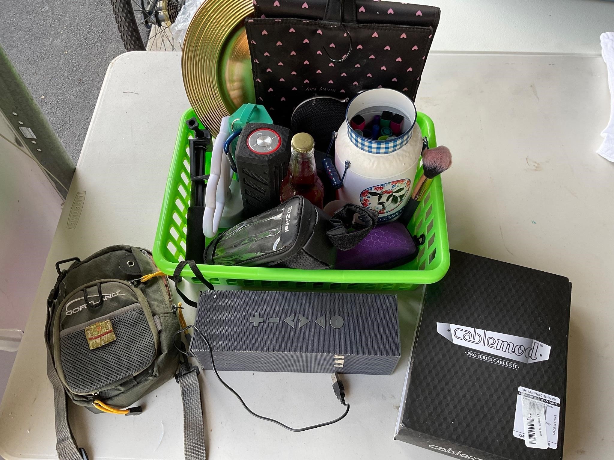 Basket with speakers and miscellaneous