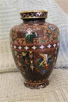 Brown-ground cloisonné vase, 4"h.