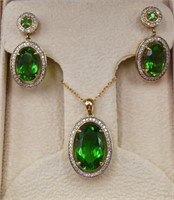 STAUER 10K Gold Diamond & Faux Emerald Set