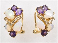 10K Diamond Amethyst & Opal Earrings
