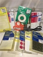Office supply. Stickers, labels, stars, scissors,