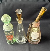 3 vintage glass liquor decanters