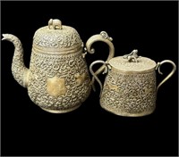 Indian silver teapot and sugar bowl