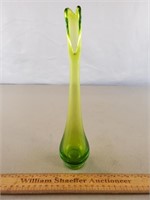 Vintage Green Glass Swung Vase 11 & 1/4" H