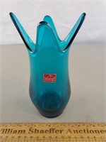 Viking Blue Glass Vase 7" H