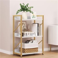 B8502 Small Bookshelf, 3 tier, white and gold