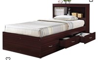 HODEDAH Twin Size Wood Platform Bed with Bookcase